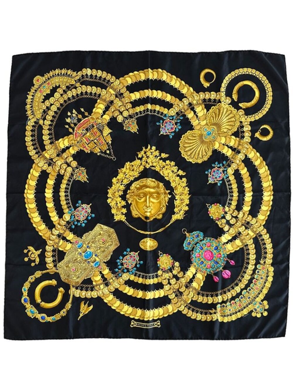 Hermes Scarf Carre 90 Kosmima Space Silk Black Ancient Greece Goldsmith Large